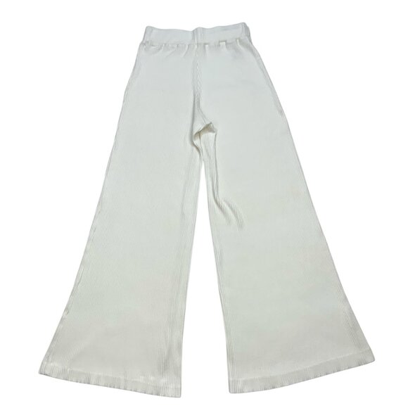 L'AGENCE Crawford Wide Leg Pants S Ivory Ribbed Knit High Rise Pull On Coastal - Picture 2 of 12